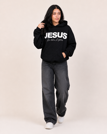 Novael Jesus is The Light Rhinestone Hoodie